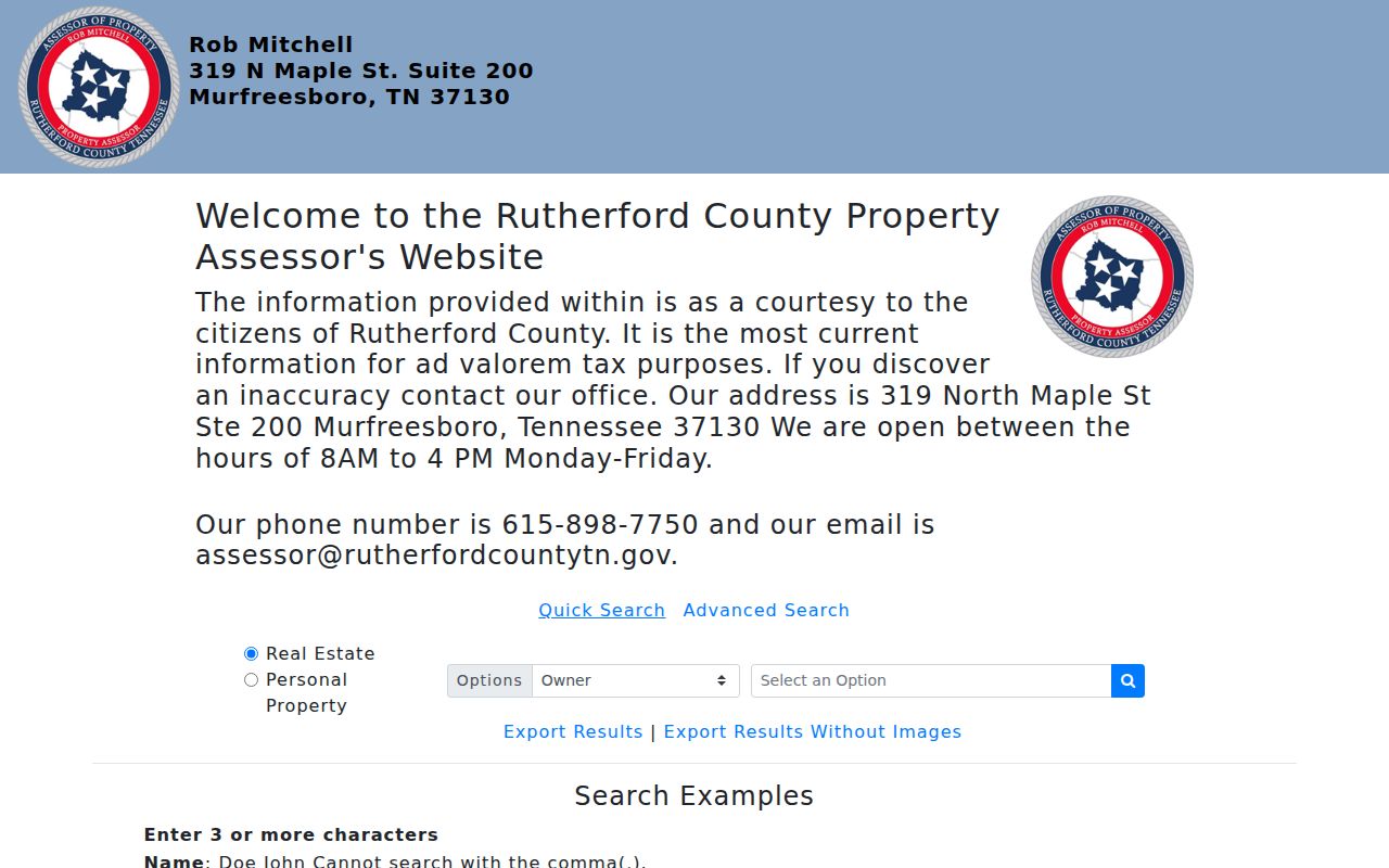 La Vergne residents directory Rutherford County assessor WebPro search