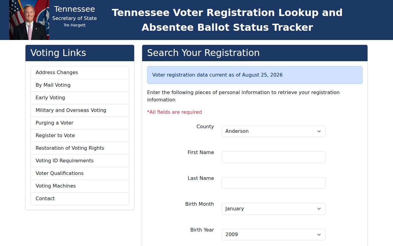 La Vergne residents directory Tennessee voter lookup fields